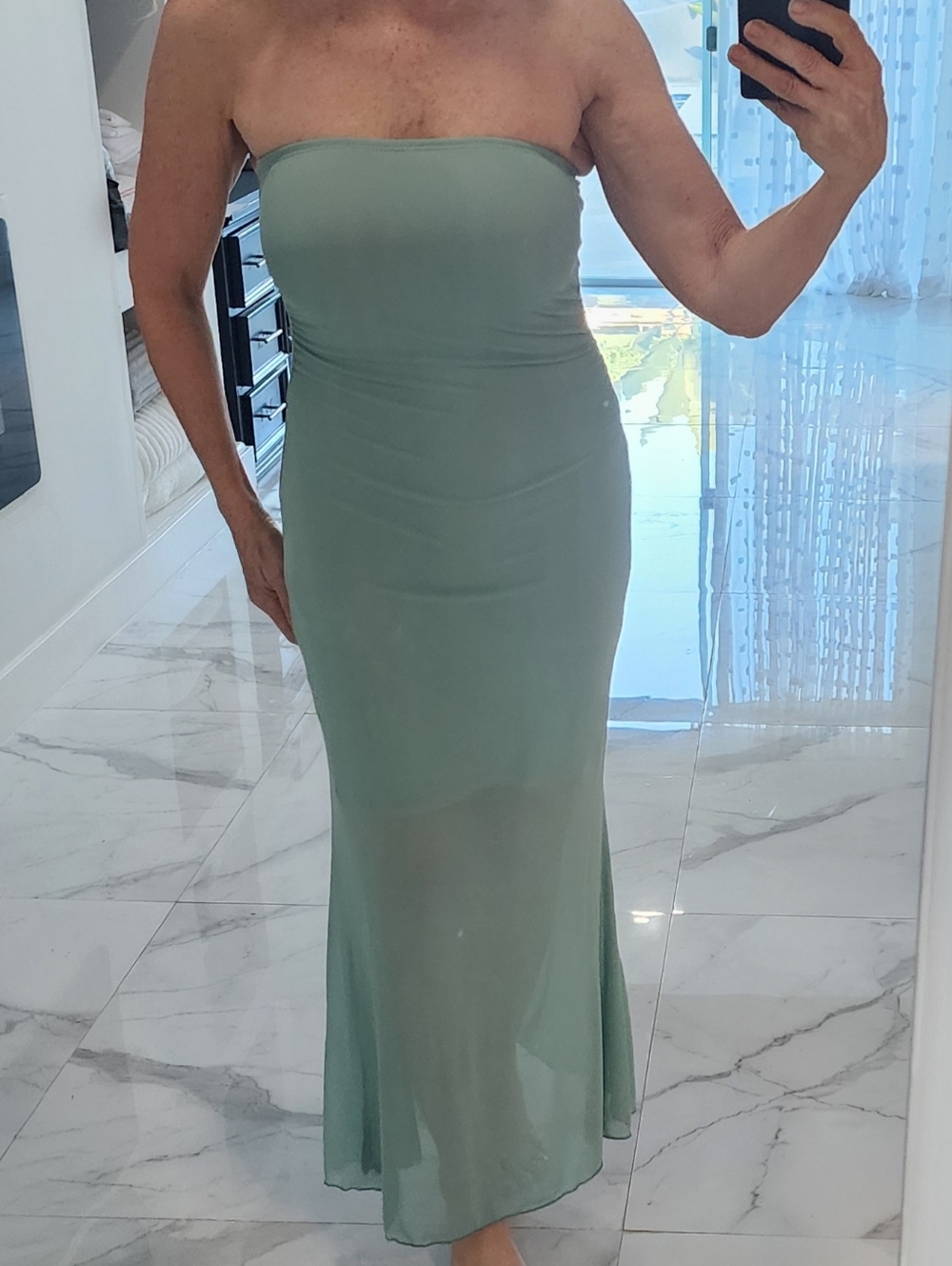 See You Monday Strapless Sage Green Maxi Dress